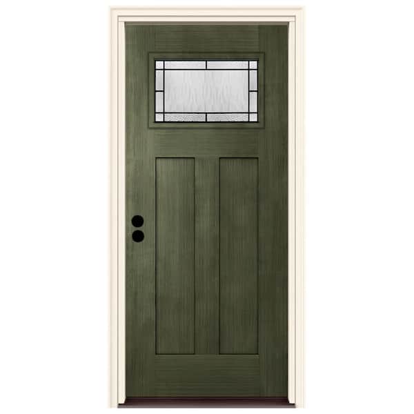 JELD-WEN 36 in. x 80 in. Right-Hand 1-Lite Craftsman Wendover Juniper Stained Fiberglass Prehung Front Door with Brickmould