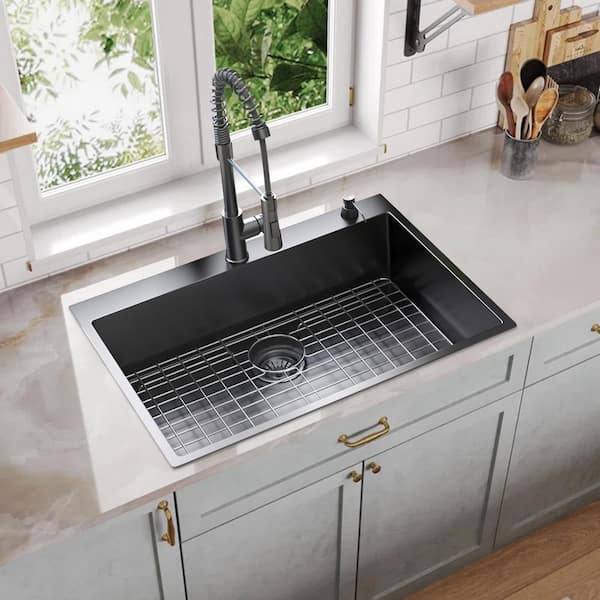 Flynama 24-Inch Stainless Steel Drop-In/Undermount Sink with Faucet & Drain