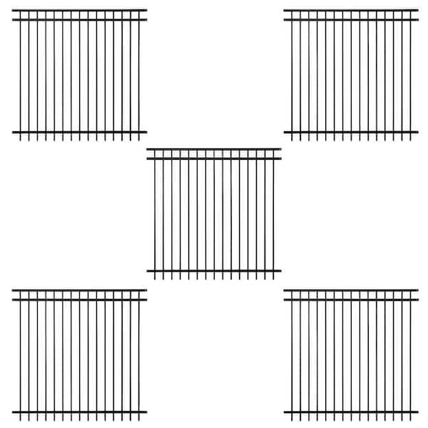 Fencer Wire 6 ft. x 6 ft. Heavy Duty Spaced Bar Flat Top Flat Metal Fence Panel, Anti-Rust Garden Fence Panel (Pack of 5)