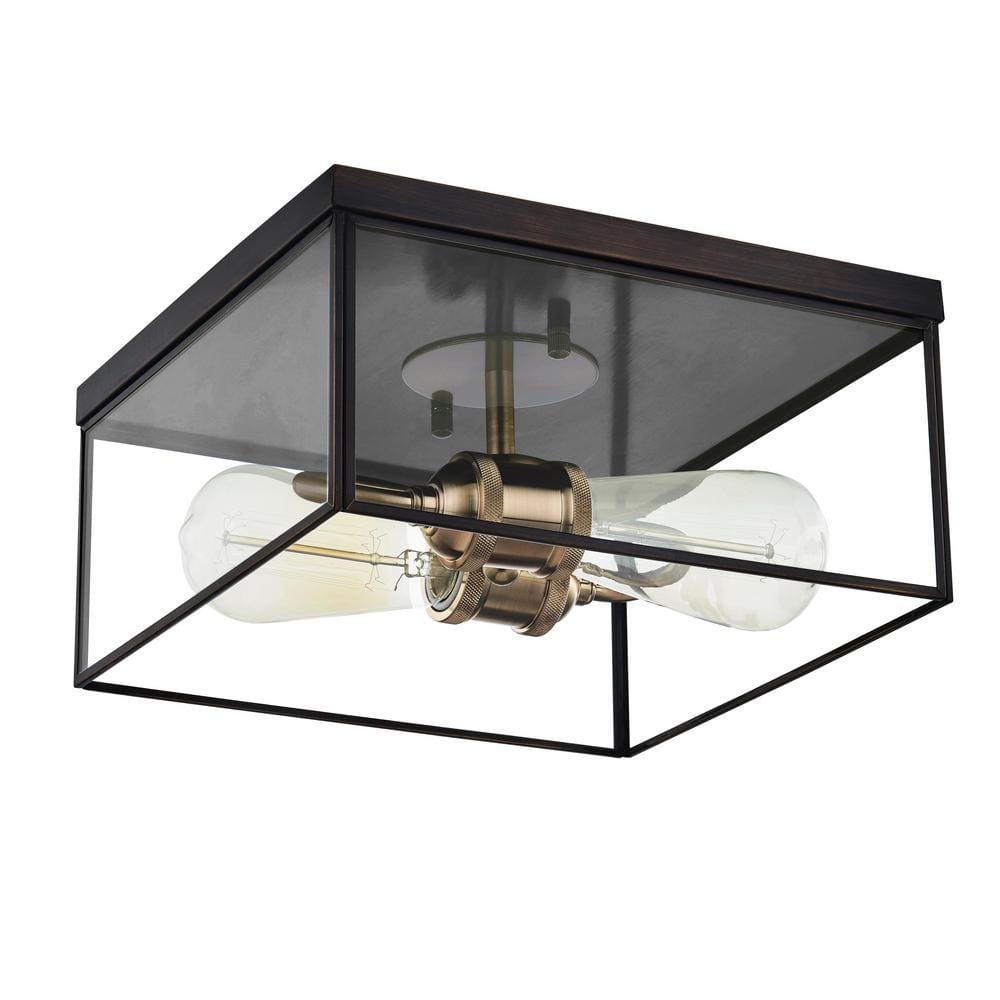 10.25" Dark Bronze and Brass Glass Flush Mount Light