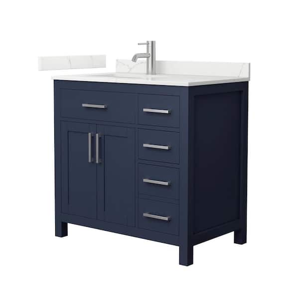 Wyndham Collection Beckett 36 in. Single Freestanding Dark Blue Bath Vanity with Giotto Quartz Top (Assembled)