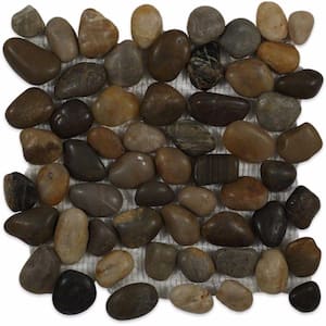 Flat 3D Pebble Rock Multicolor Stacked 12 in. x 12 in. x 8 mm Stone Mosaic Floor and Wall Tile