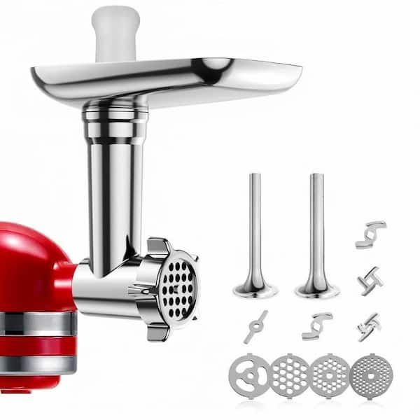All Metal Food Grinder Attachment with Sausage Stuffer and Accessories for Stand Mixer Silver 15pcs Set