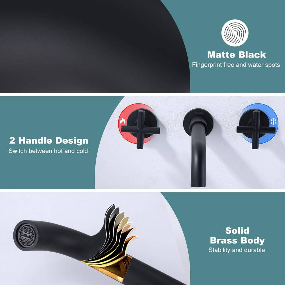 Matte Black Wall Mounted Double Handle Bathroom Faucet