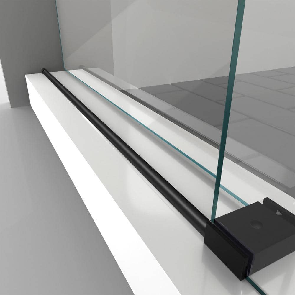 Enigma-XO Frameless Clear Glass Sliding Shower Door in Satin Black Stainless Steel
