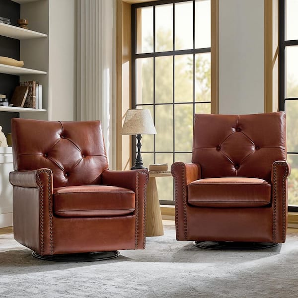 Germa Saddle Traditional Swivel Rocker Chair with Nailhead Trim Set of 2