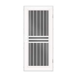 Plain Bar 30 in. x 80 in. Left Hand/Outswing White Aluminum Security Door with Black Perforated Screen