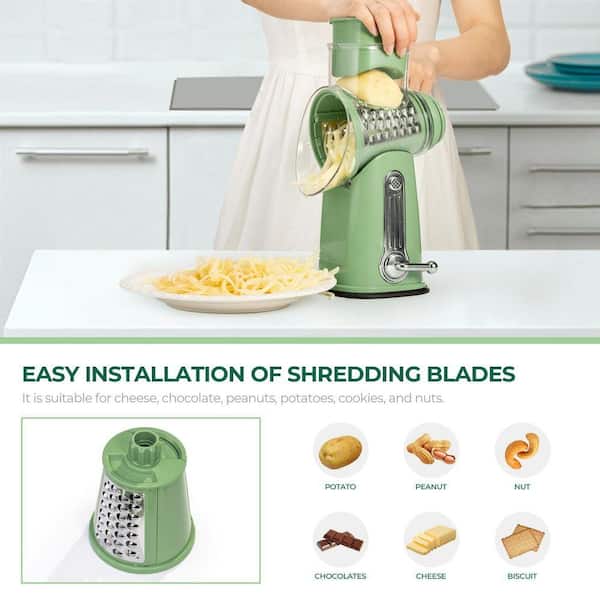 JFVKAF Retro Green Rotary Cheese Grater with Handle and 5 Blades