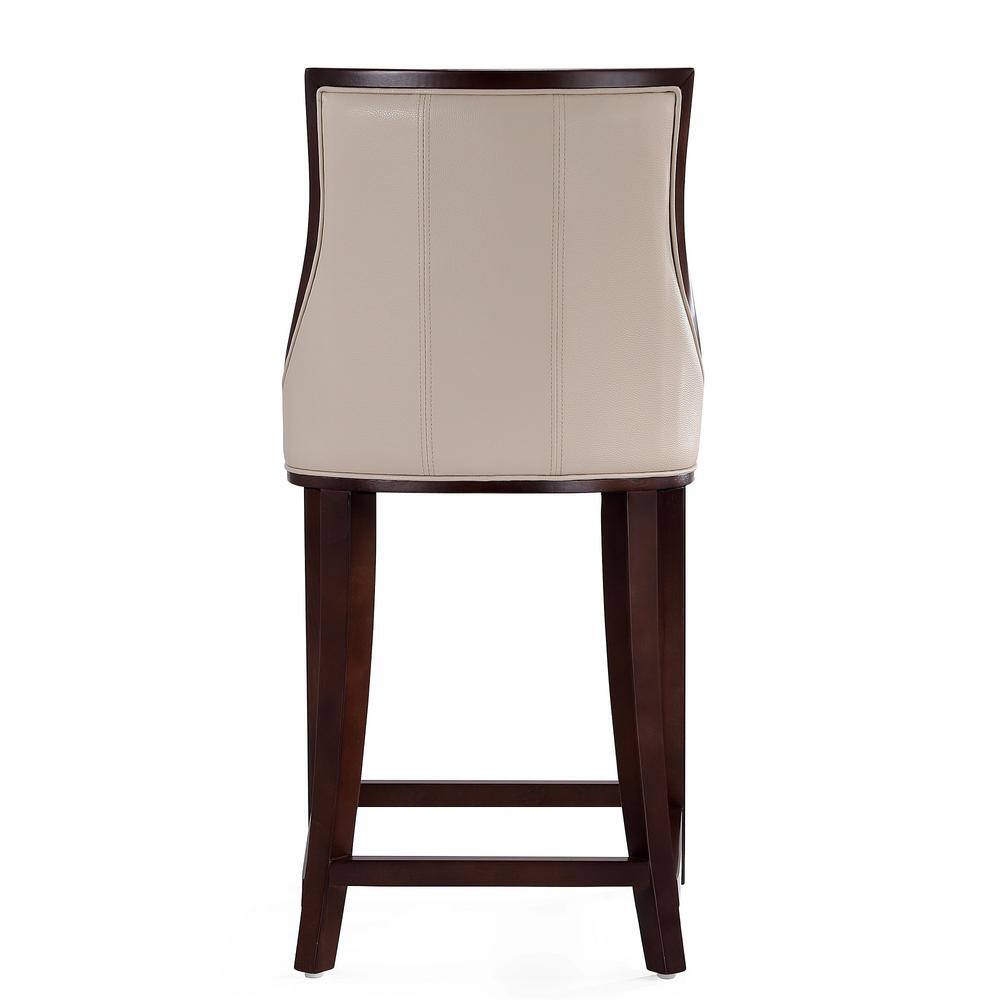 Cream Faux Leather and Beech Wood Counter Stool, 26" Height