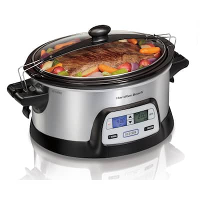 FlexCook 6 Qt. Silver Programmable Slow Cooker with Temperature Controls