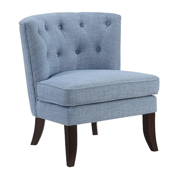Rachael Blue Textured Fabric Upholstery Button Tufted Back Accent Armless Chair