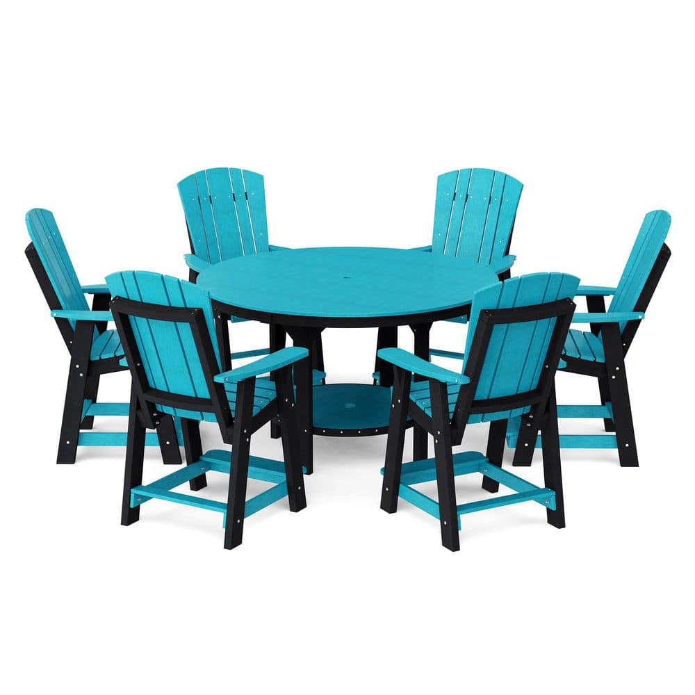 "Heritage 7-Piece Aruba Blue and Black HDPE Plastic Outdoor Patio 60"" Counter Set" price history on PriceWatchPro