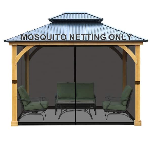 Aoodor 10 ft. x 13 ft. Universal Replacement Mosquito Netting for Patio Gazebos with Zippers (Mosquito Net Only) - Black
