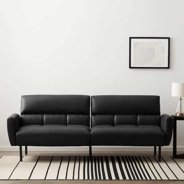 Black Faux Leather Futon Sofa Bed, Leather Futon Mattress Cover