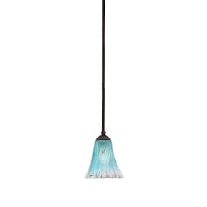 Clevelend 100-Watt 1-Light Brown Pendant Mini Pendant Light with 5" Teal Crystal Glass Shade and Light Bulb Not Included