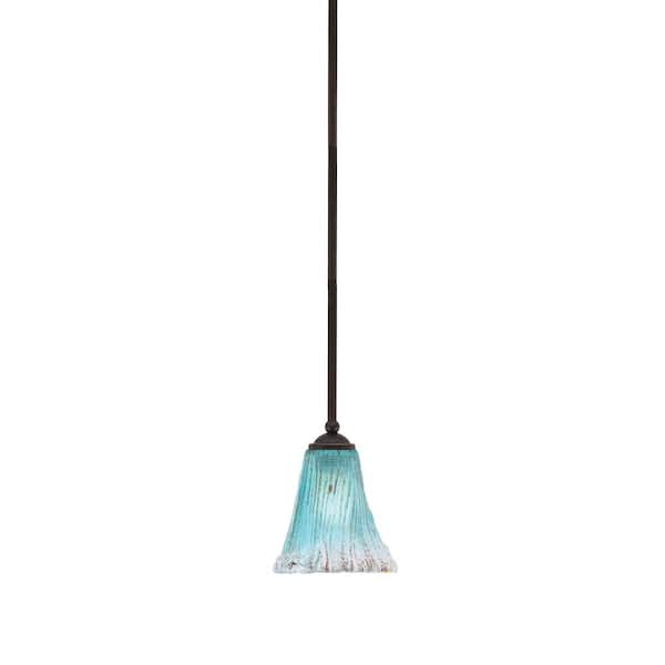 Unbranded Clevelend 100-Watt 1-Light Brown Pendant Mini Pendant Light with 5" Teal Crystal Glass Shade and Light Bulb Not Included