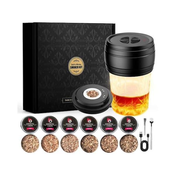 Black Wood Electric Cocktail Smoker Kit Rechargeable Whiskey Old Fashioned Drink Smoker with 6 Wood Chips