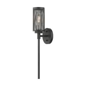 Sadler 5.125 in. 1-Light Black with Brushed Nickel Accents Sconce with Stainless Steel Mesh Shade