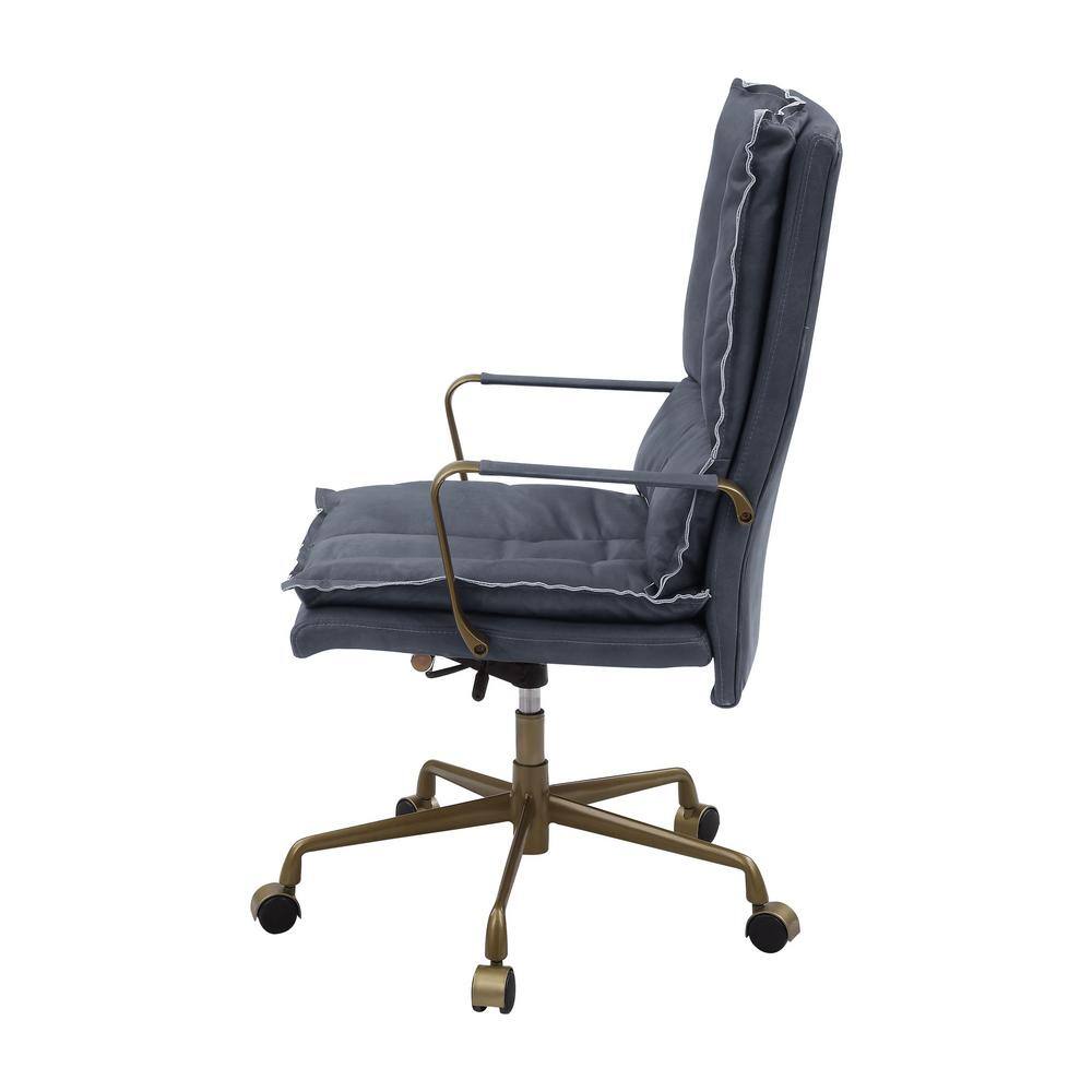 Gray Leather Executive Swivel Office Chair with Metal Accents