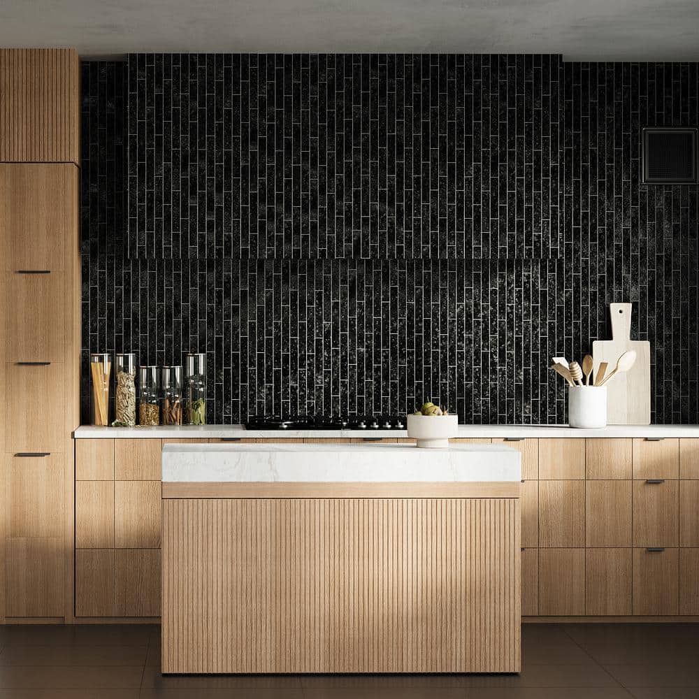 Virtuo Black Crackled Ceramic Subway Wall Tile