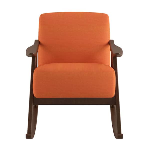 EVERGLADE HOME Bracco Orange Mid-Century Fabric Upholstery Solid Wood Rocking Chair
