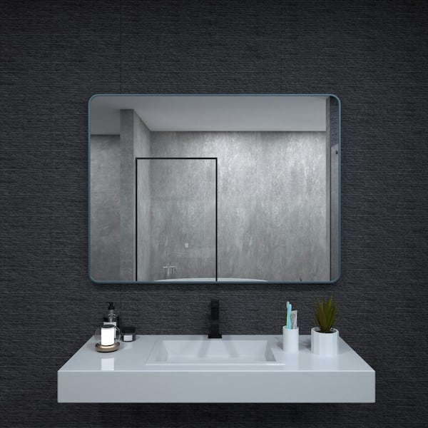 niveal 48 in. W x 36 in. H Rectangular Framed Wall Bathroom Vanity Mirror in Navy Blue