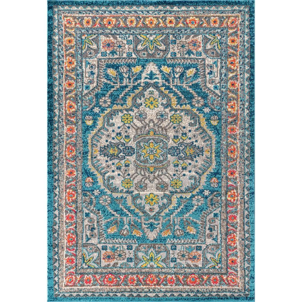 5'x8' Blue Synthetic Medallion Reversible Area Rug