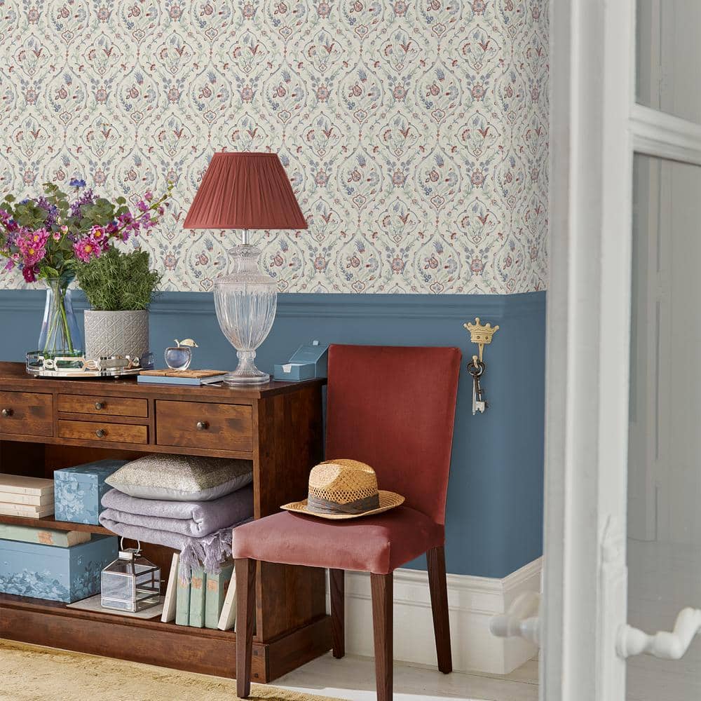 Crimson Red and Off-White Floral Damask Removable Wallpaper Roll