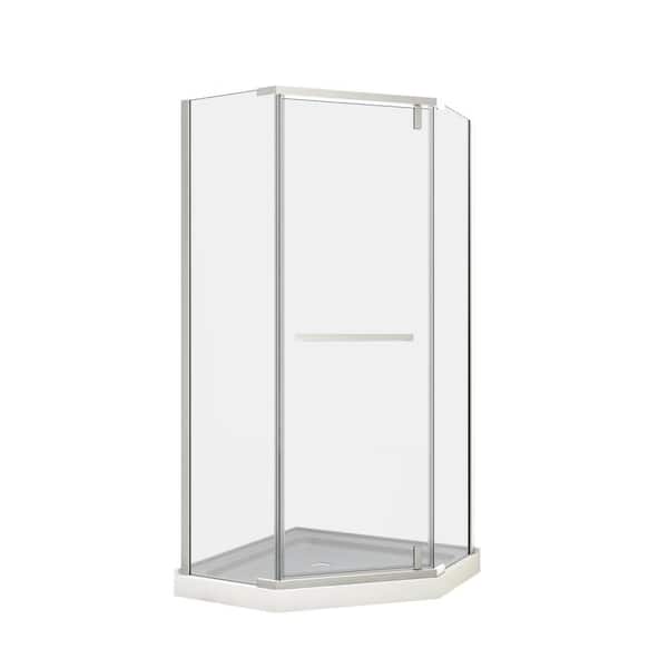 ANGELES HOME 34.75 in. W x 72 in. H Pivot Frameless Shower Door in Matte White with 1/4 in. Tempered Clear Glass