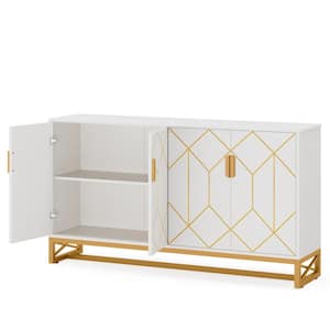 Ezlynn White and Gold TV Stand Fits TV's up to 70 in. With Shelves and Storage Sideboard Cabinet