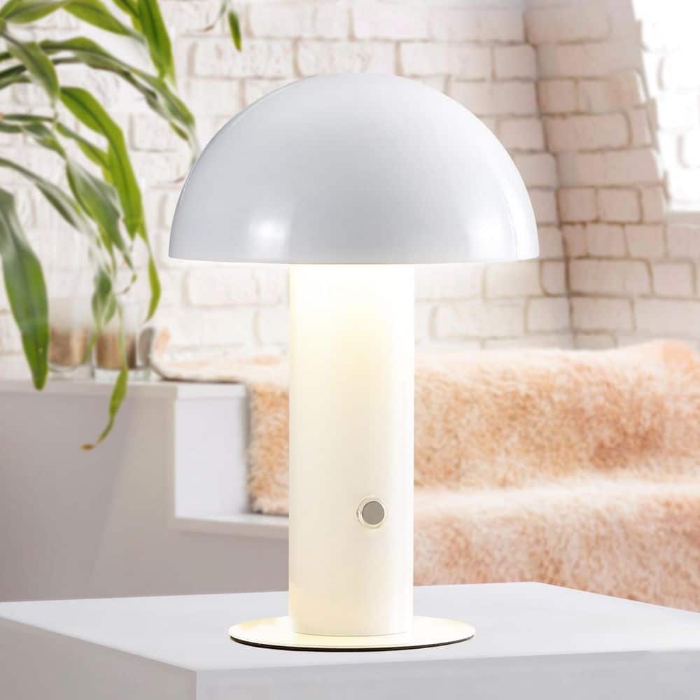 White Cordless Iron LED Mushroom Table Lamp