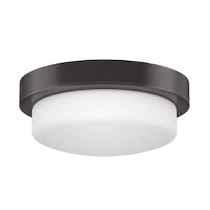 Leavells 13.25 in. 2-Light Carbon Bronze Drum Flush Mount with Frosted Glass Shade and No Bulbs Included (1-Pack)