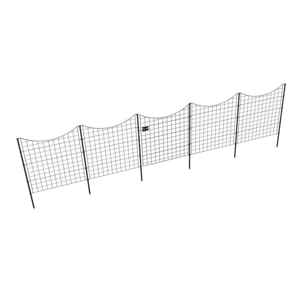 39in Black Powder-Coated Metal Garden Fence with Gate