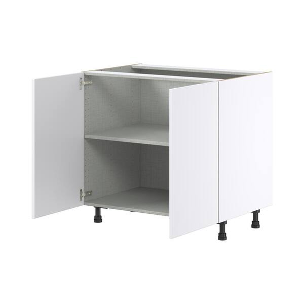 J COLLECTION Fairhope Bright White Slab Assembled Base Kitchen Cabinet with Full Height Doors (36 in. W x 34.5 in. H x 24 in. D)