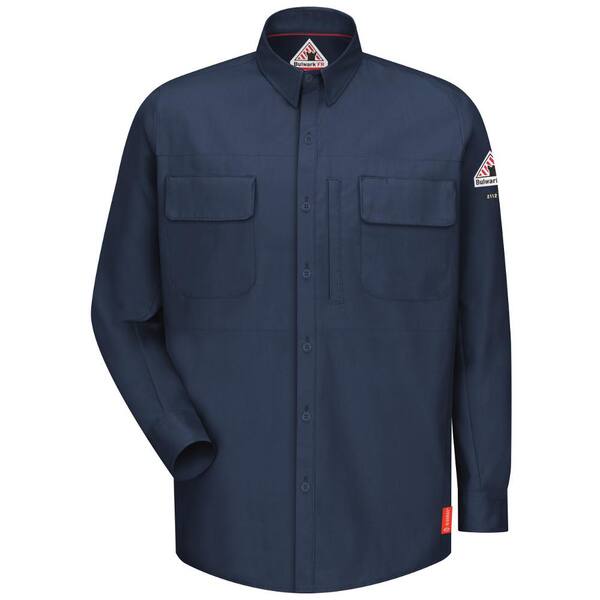 Bulwark IQ Men's Medium Dark Blue Long Sleeve Patch Pocketed Shirt