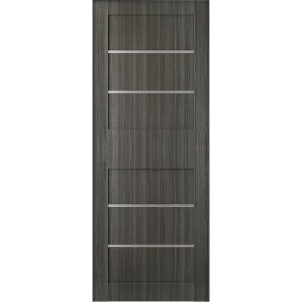 Belldinni 30 in. x 80 in. Liah Gray Oak Finished Frosted Glass 4-Lite Solid Core Wood Composite Interior Door Slab No Bore