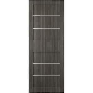 32 in. x 80 in. Liah Gray Oak Finished Frosted Glass 4-Lite Solid Core Wood Composite Interior Door Slab No Bore