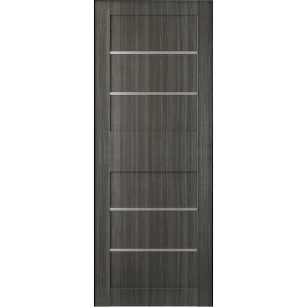 Belldinni 32 in. x 80 in. Liah Gray Oak Finished Frosted Glass 4-Lite Solid Core Wood Composite Interior Door Slab No Bore