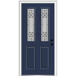 34 in. x 80 in. Courtyard Left-Hand 2-Lite Decorative Painted Fiberglass Smooth Prehung Front Door on 4-9/16 in. Frame