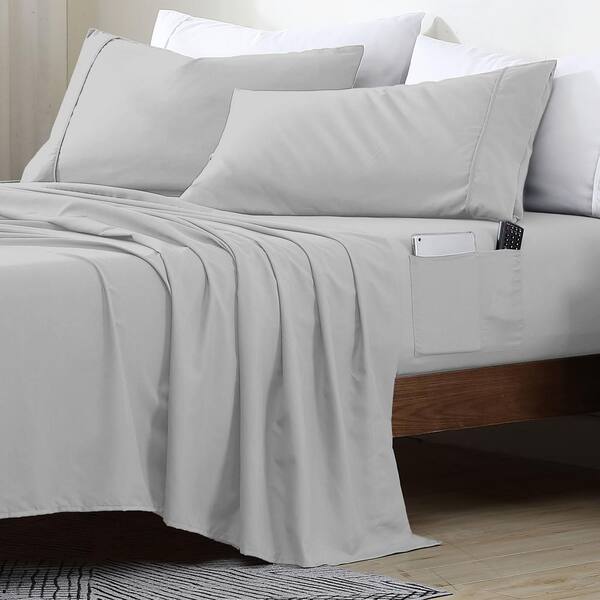 swift home Full Size Microfiber Sheet Set with 8 Inch Double Storage Side Pockets, Silver