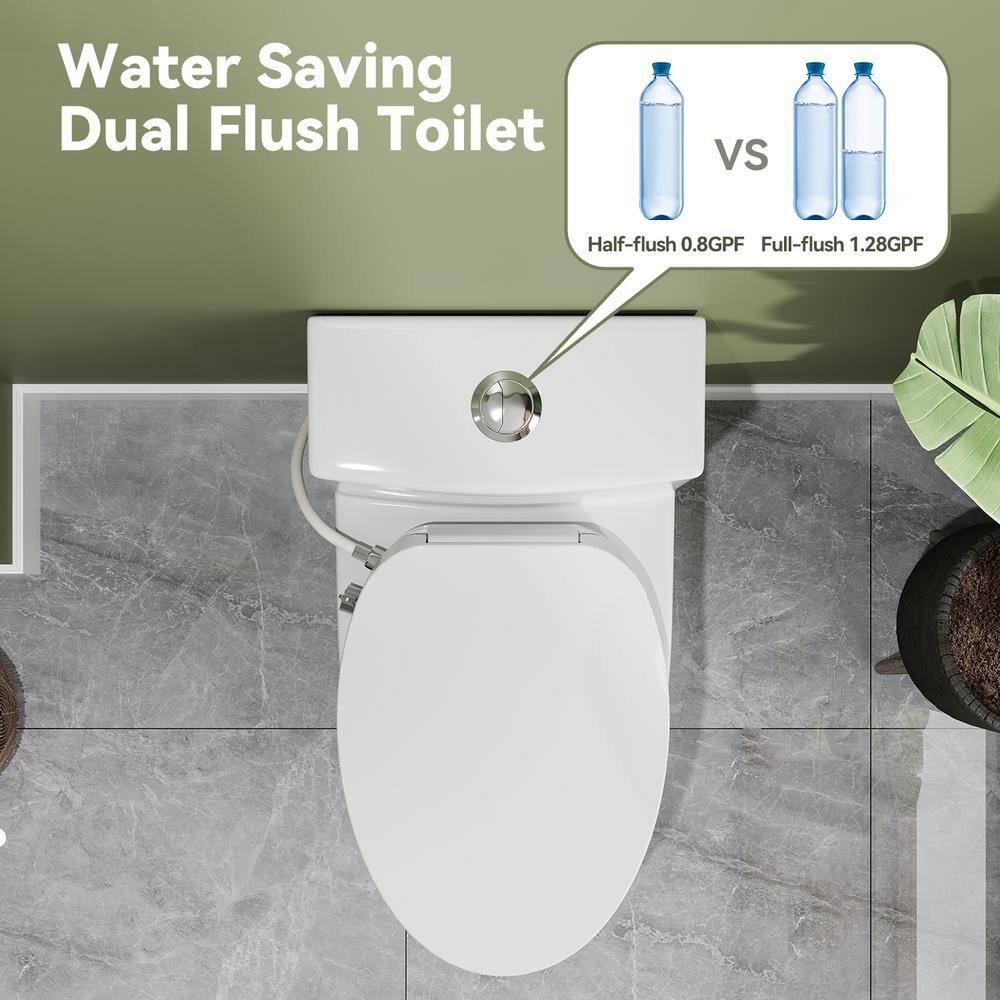 White Porcelain Elongated Dual Flush ADA Toilet with Bidet Seat