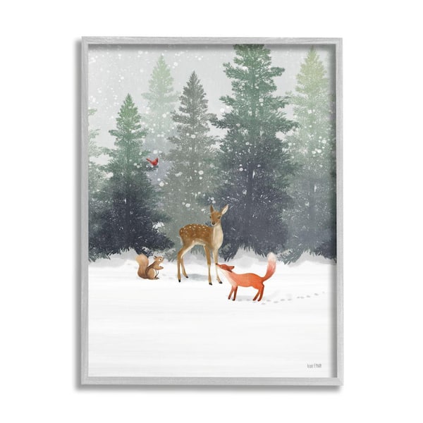 Stupell Industries "Winter Season Forest Animals Fox Deer Squirrel" by House Fenway Framed Animal Wall Art Print 16 in. x 20 in.