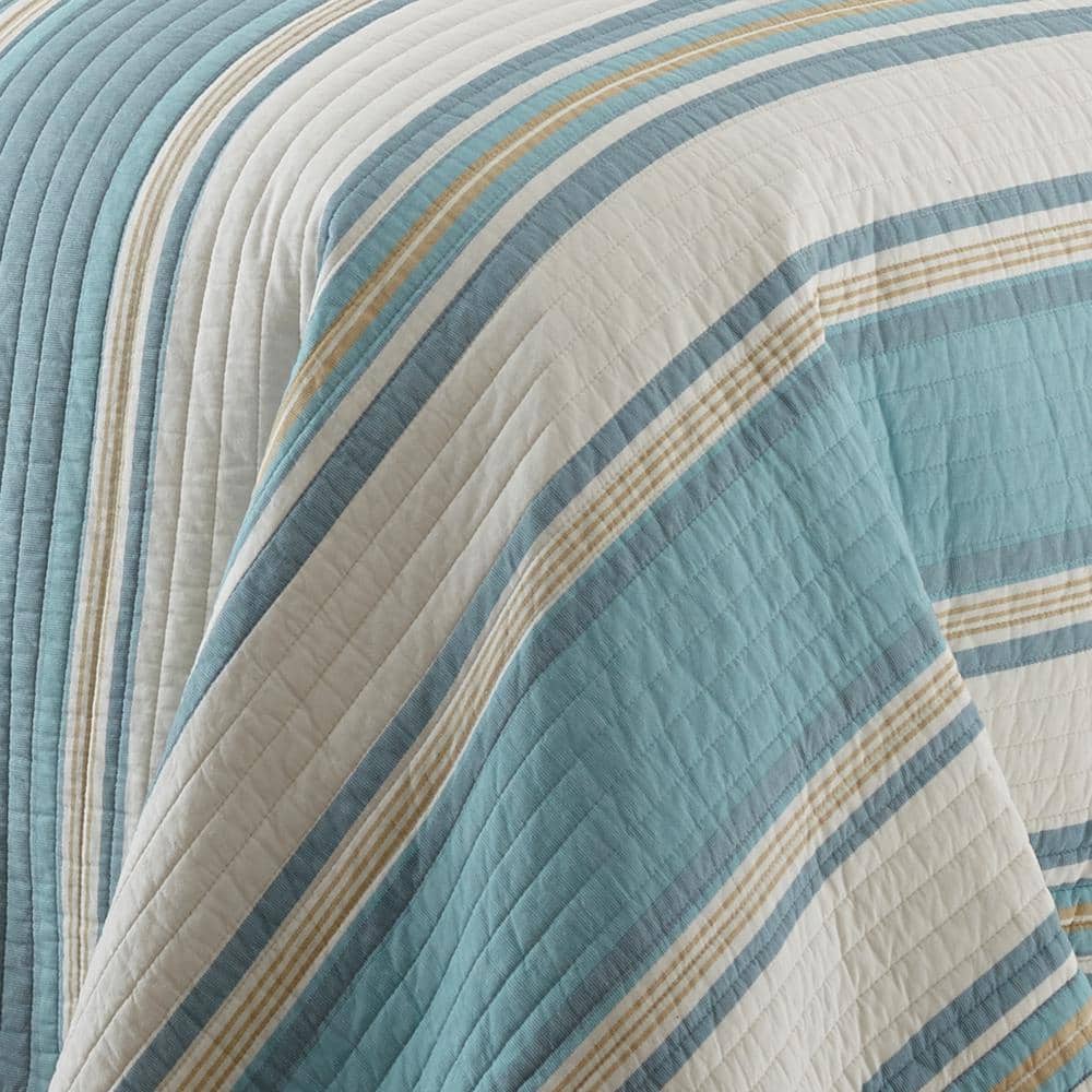 Blue and Taupe Cotton Twin Reversible Quilt Set