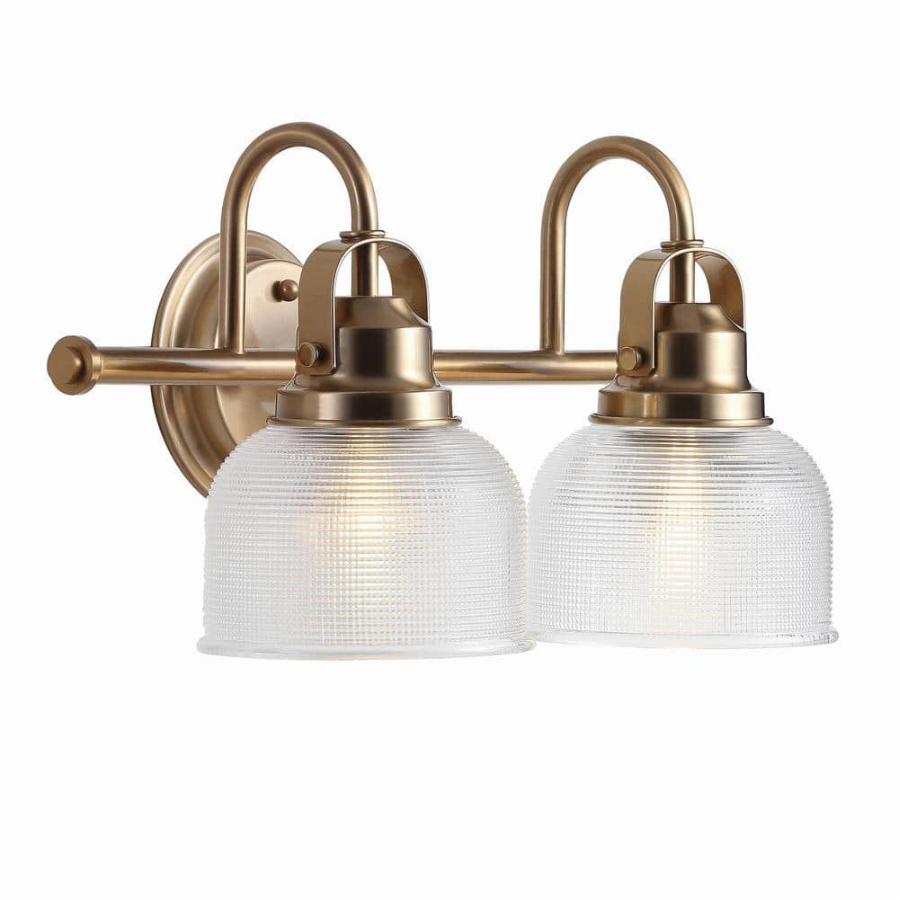 Elegant Brass Gold 17.25" LED Vanity Light with Textured Glass Shades