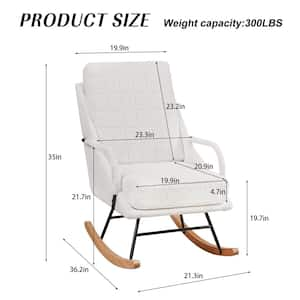 White Rocking Chair Nursery Teddy Glider Rocker with High Backrest, Upholstered Ergonomic Rocker