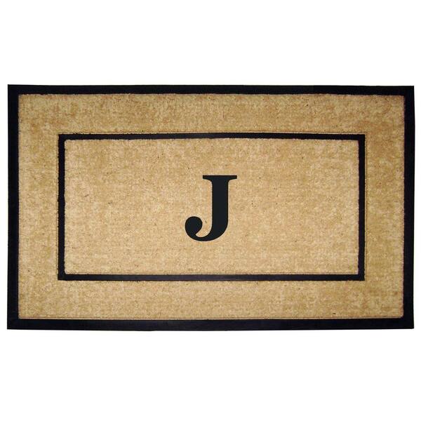 Nedia Home Coir with Rubber Frame Door Mat Single Picture Frame, Monogram J - 30 in. x 48 in.