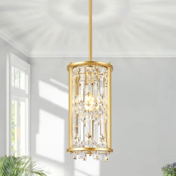Henveton Jasslynn 60 Watt 1 Light Elegance Golden Pendant Light with Cylinder Crystal Shade for Kitchen Foyer Bathroom