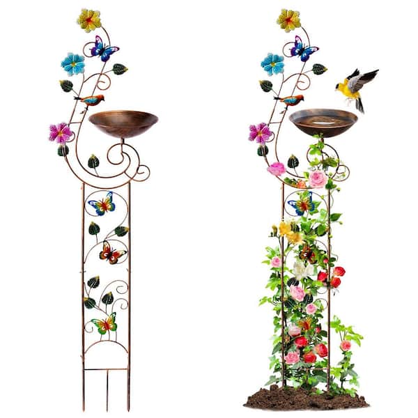 FAWEY TRED INC 57 in. Height Metal Bird Bath with Trellis Vintage Decorative Bird Baths, Small Garden Plant Support, Antique BirdBath