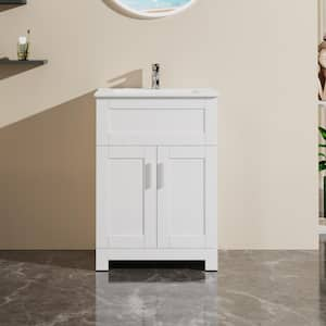 24 in. W x 18.5 in. D x 34.1 in. H Single Sink Freestanding Bath Vanity in White with White Ceramic Sink Top