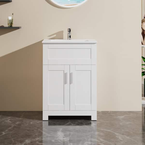 Staykiwi 24 in. W x 18.5 in. D x 34.1 in. H Single Sink Freestanding Bath Vanity in White with White Ceramic Sink Top